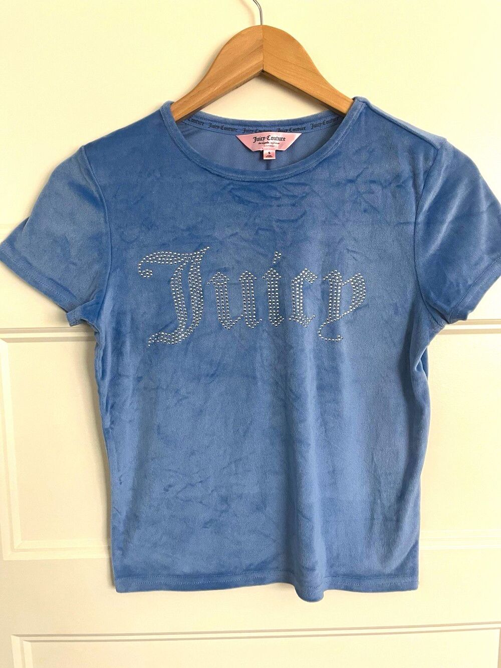 Juicy Couture Velour Shirt Womens Small Blue Rhinestone Bling Sleepwear Top Y2K